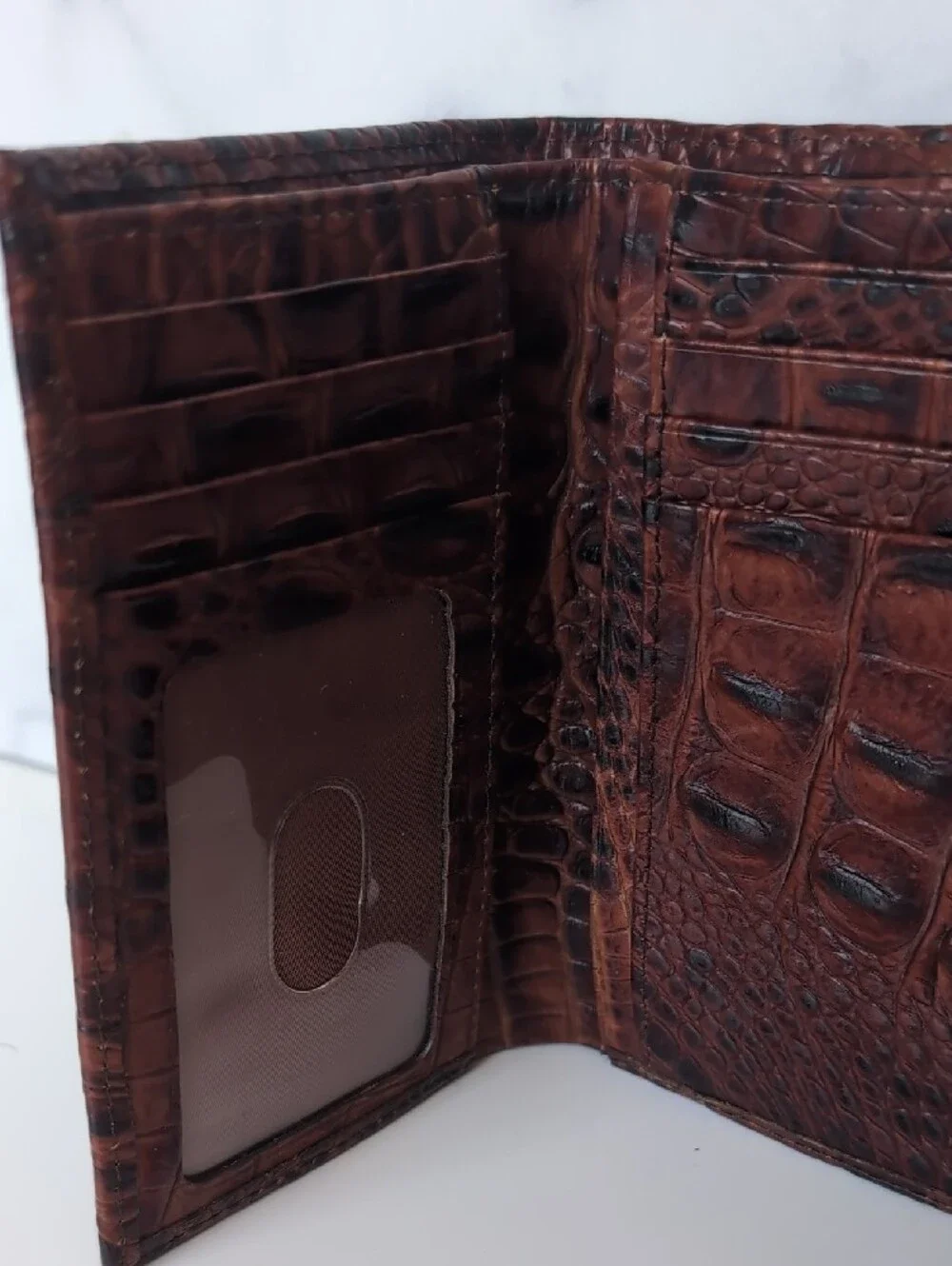 Brahmin Brown Croc-Embossed Leather Clutch with Gold Plate